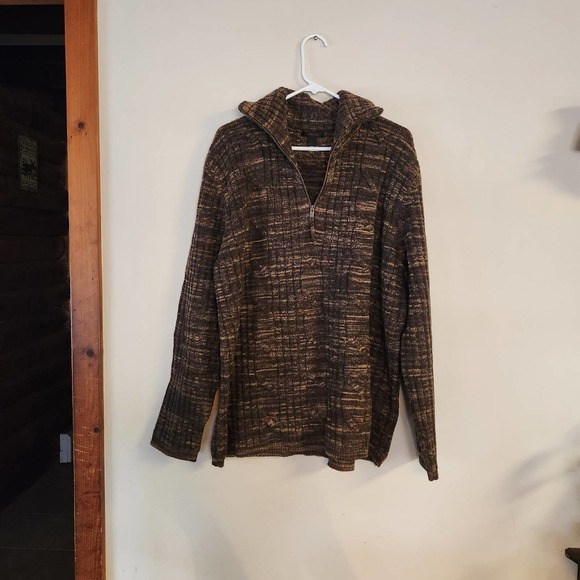 Vintage Express Size XL Mens Wool Blend Textured Collared Zip Up Sweater Brown - Picture 1 of 10